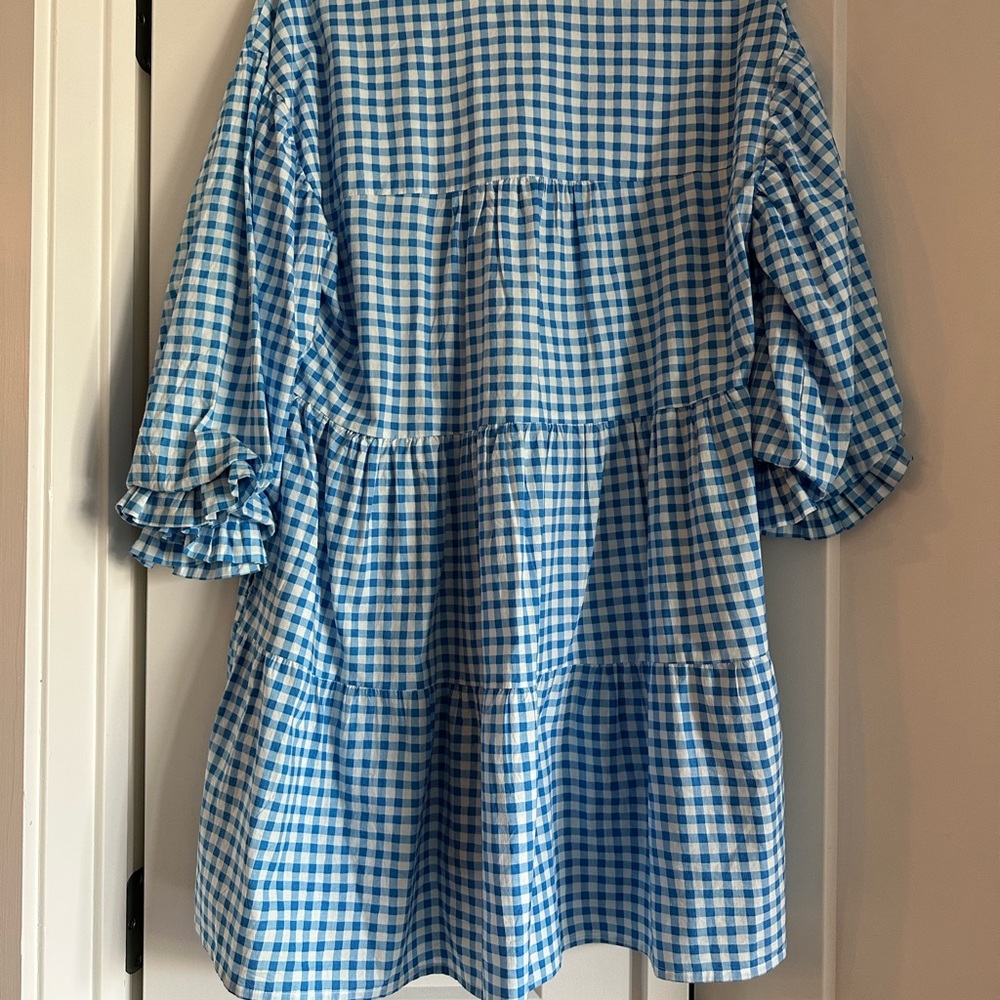 Printfresh Blue and White Gingham Tiered Shirt Dress - Picture 2 of 3